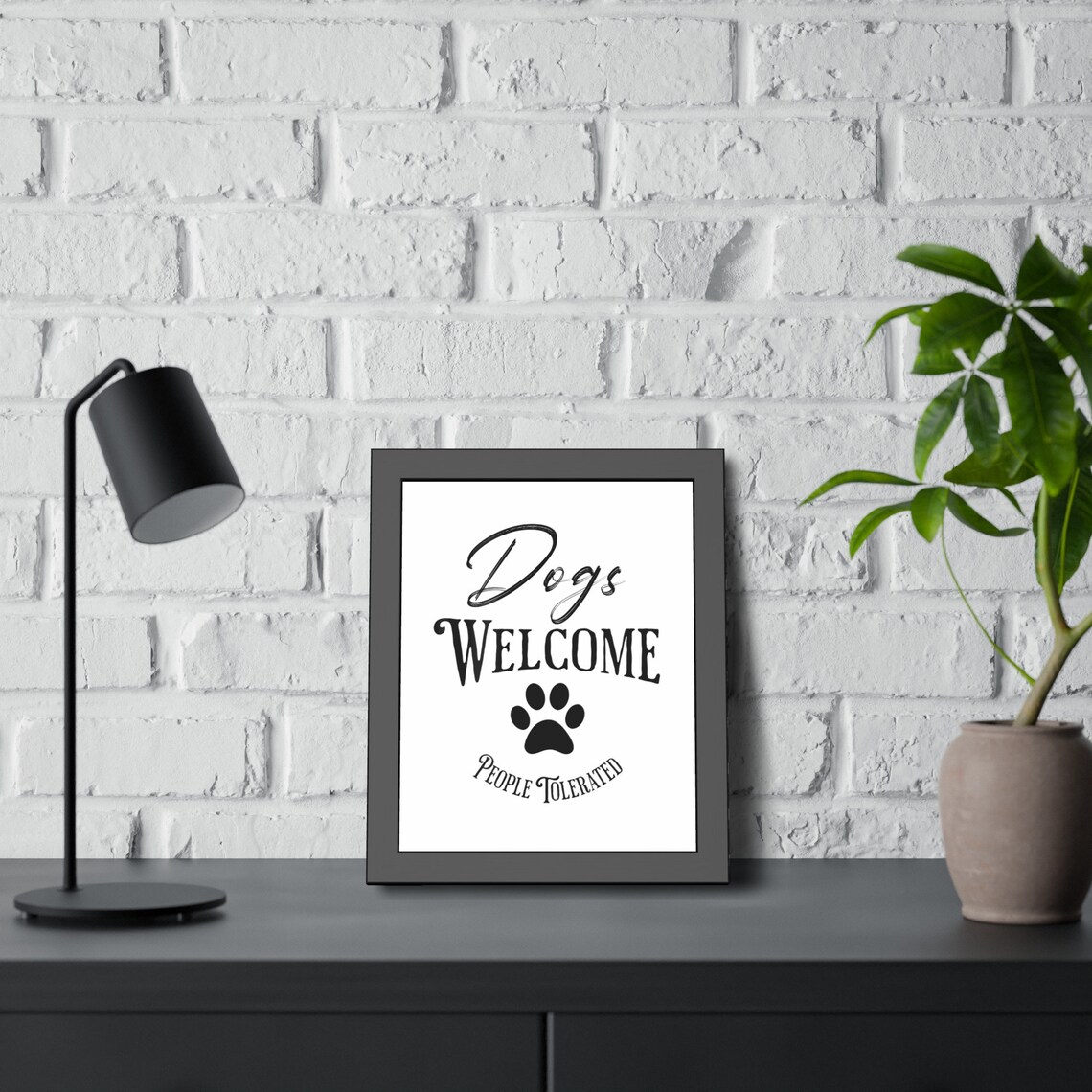 Dogs Welcome People Tolerated Paw Emblem Farmhouse Style Wall Poster - Image 2