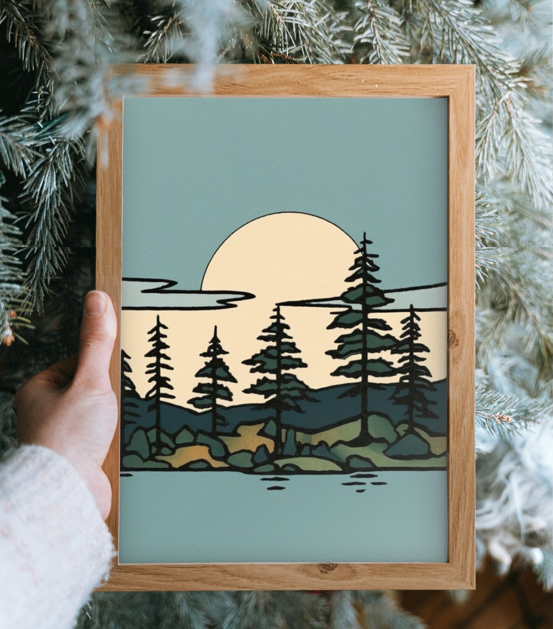 Minnesota Lake Sunset Retro Line Art Vintage Cabin Lodge Decor Print - Image 3
