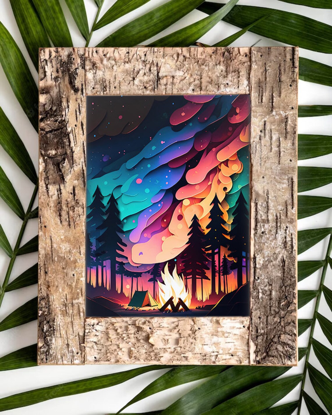 Campfire Northern Lights Art Print, Minnesota Lake House - Image 4