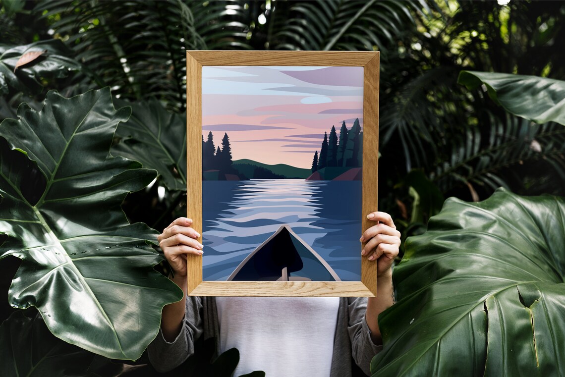 Canoe Art Minnesota Travel Print, Lake House Decor - Image 3