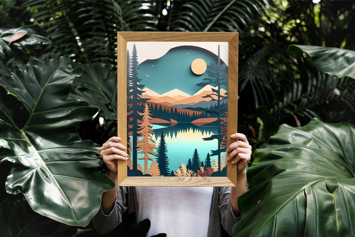 Mountain Lake Art Print, Neutral Modern Decor - Image 3