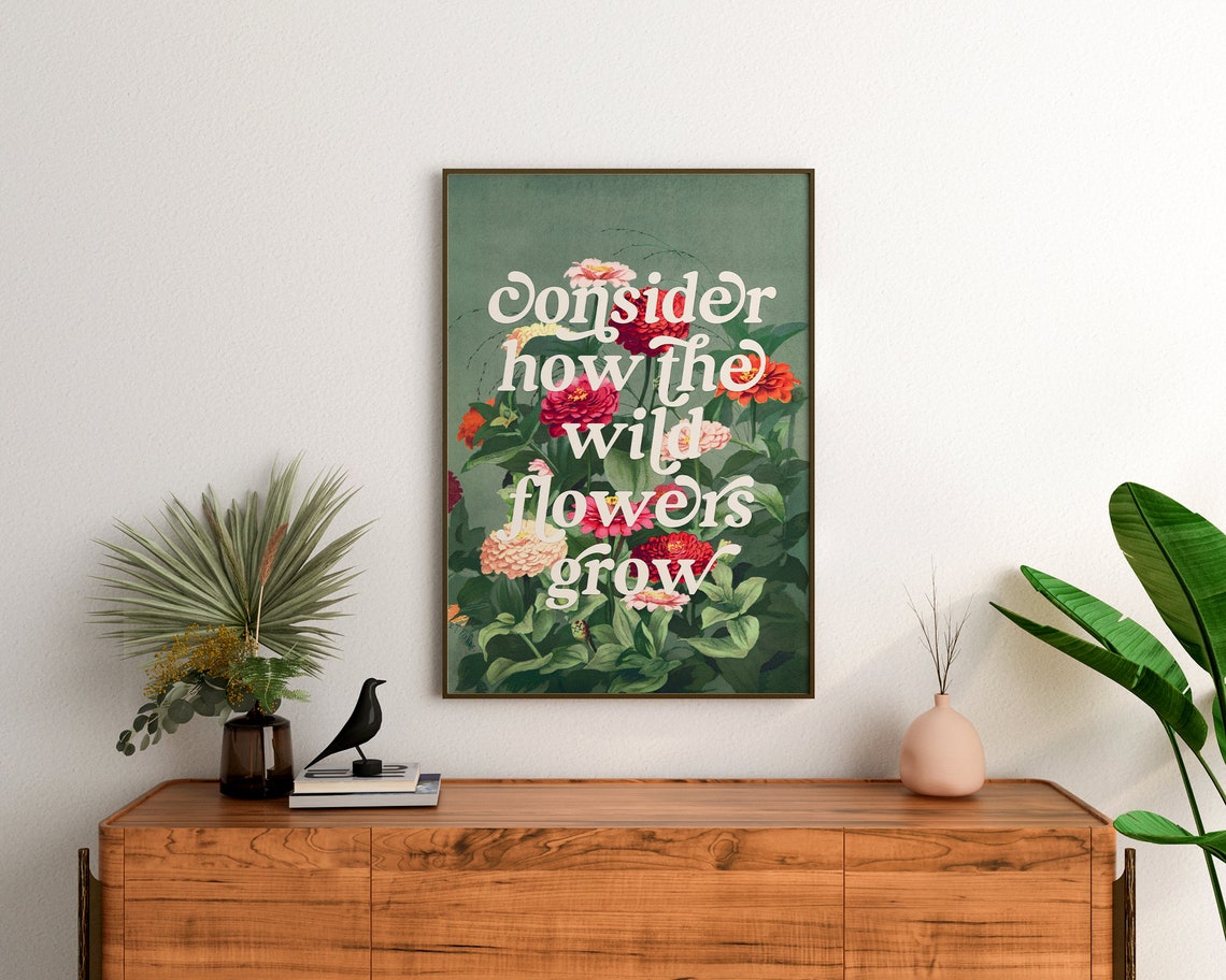Christian Wall Art Consider The Wildflowers Art Print Vintage Floral Poster Print Bible Scripture Decor - Image 2