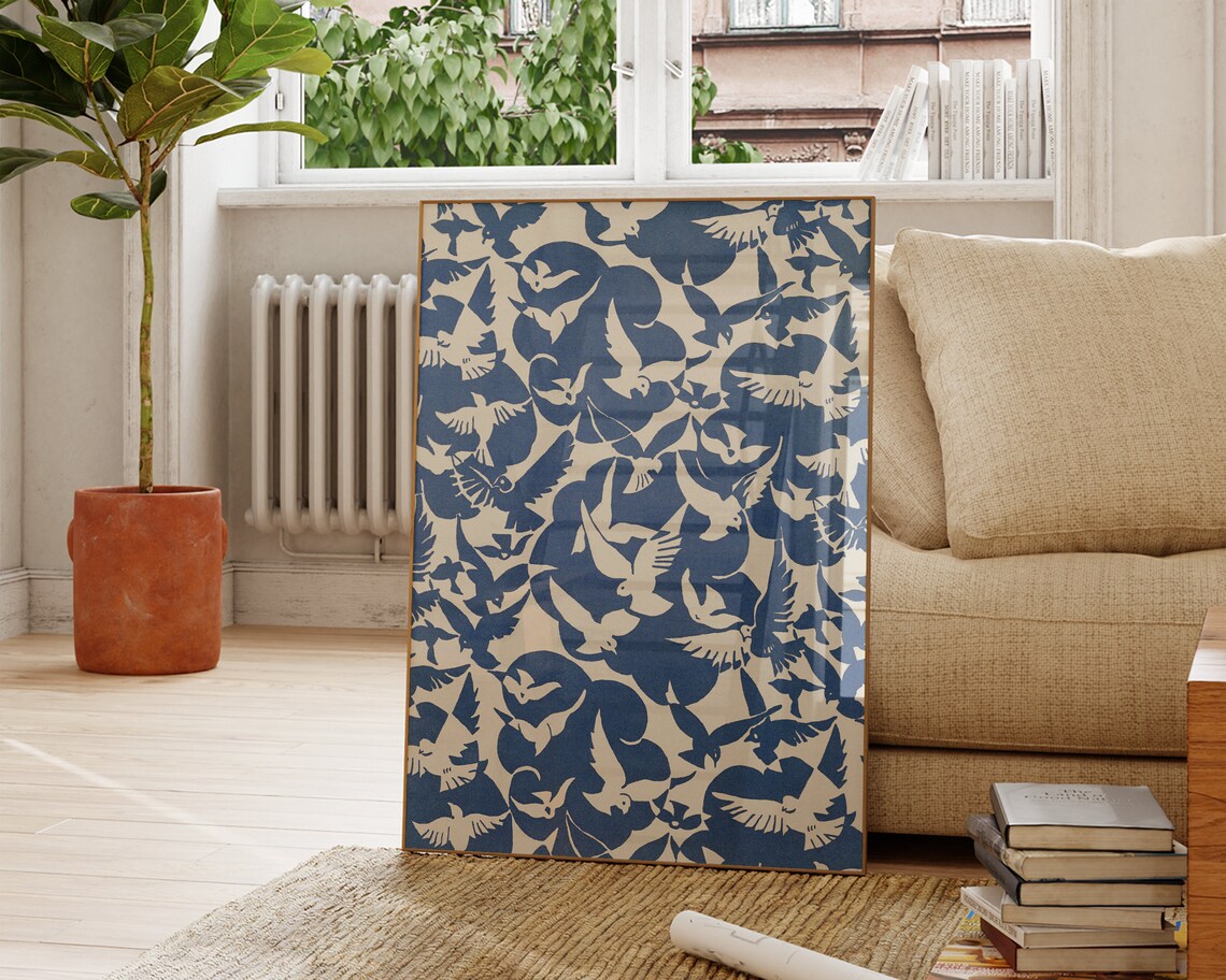 Vintage Bird Pattern Art Print, Retro Eclectic Design - Image 2