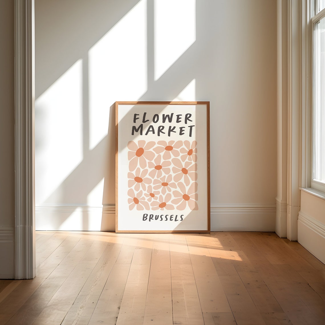 Brussels Flower Market Beige Daisy Minimal Botanical Art Poster - Image 2