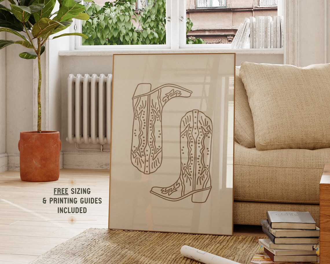 Cowboy Boots Minimalist Vintage Western Wall Art Print