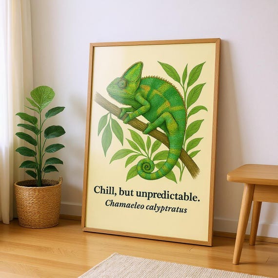 Chameleon Poster Vintage Reptile Illustration Botanical Art Print