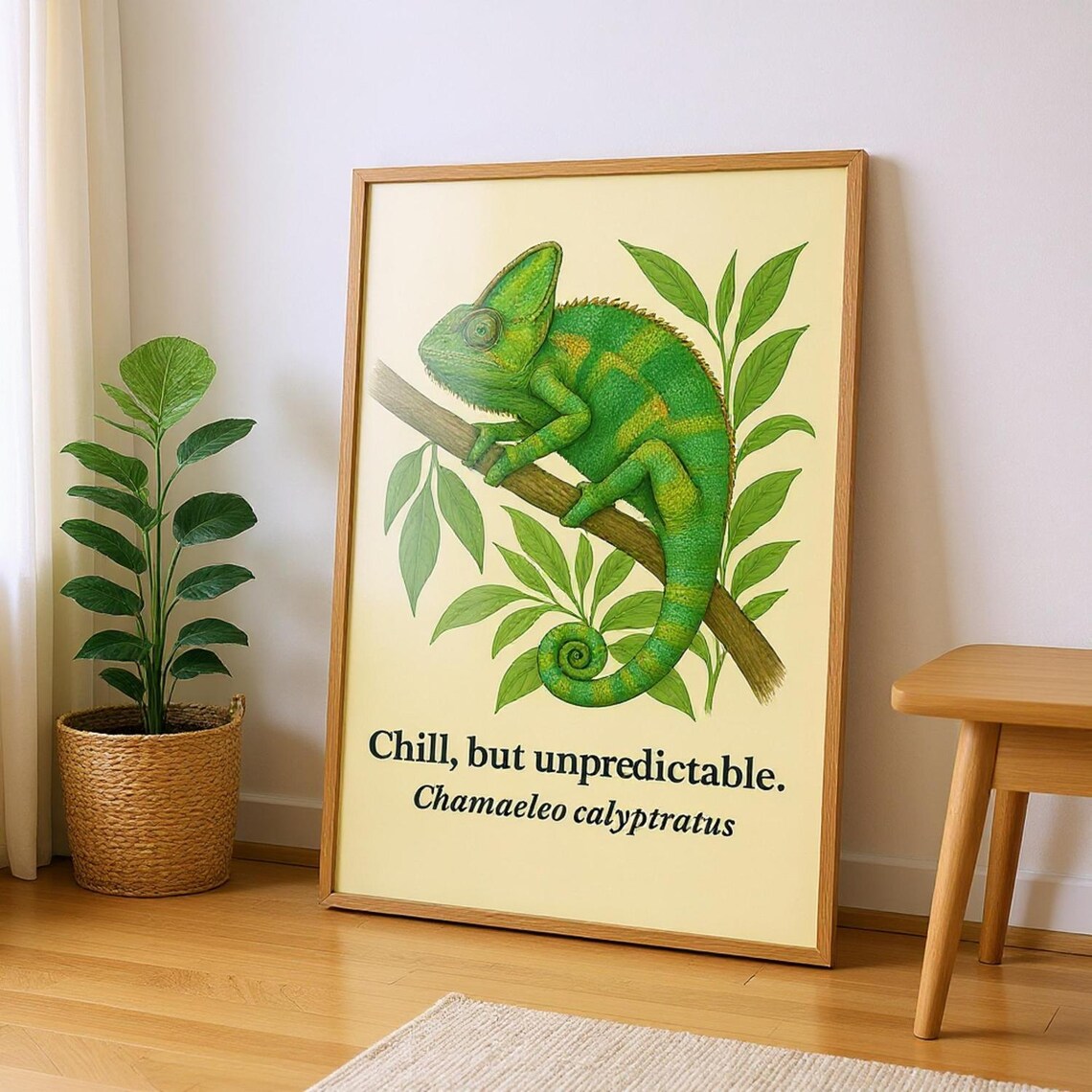 Chameleon Poster Vintage Reptile Illustration Botanical Art Print