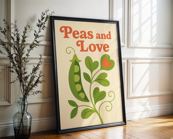 Peas And Love Retro Kitchen Print Funny Veggie Poster