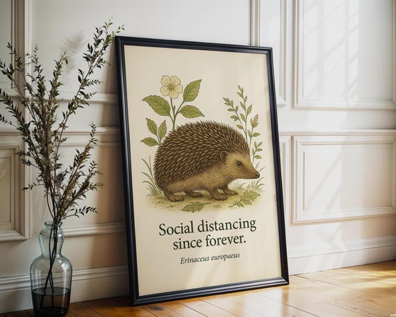 Hedgehog Art Print Funny Botanical Wall Erinaceus Europaeus