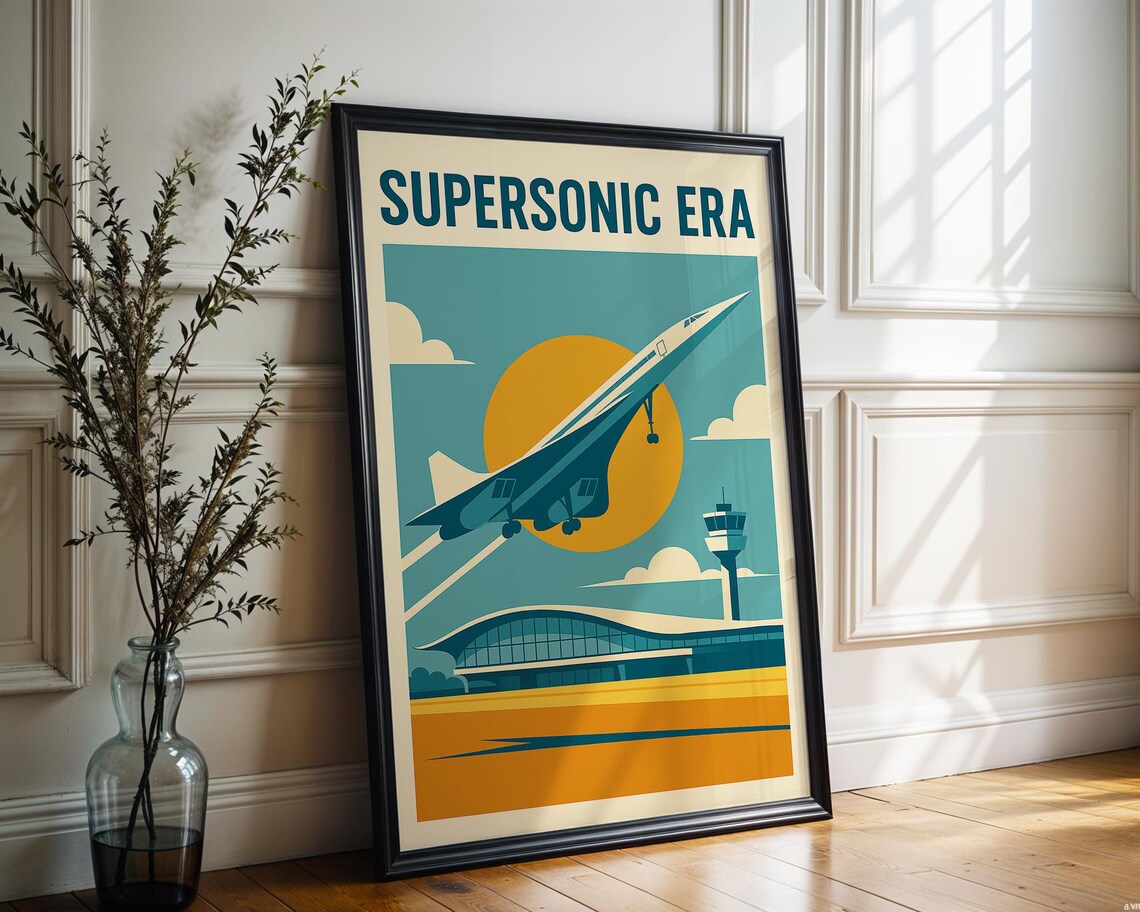 Supersonic Era Concorde Midcentury Jet Age Airport Travel Poster
