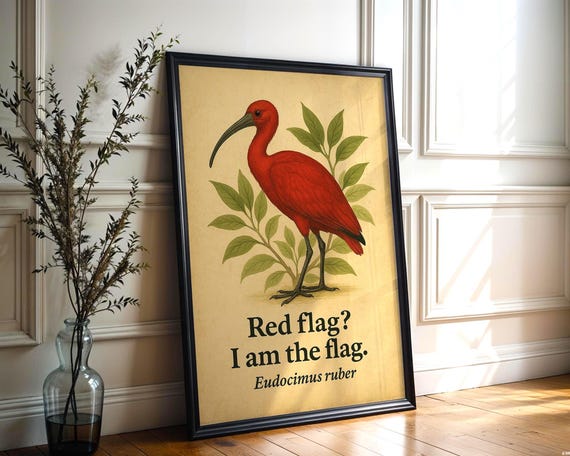 Scarlet Ibis Botanical Print Funny Red Flag Quote