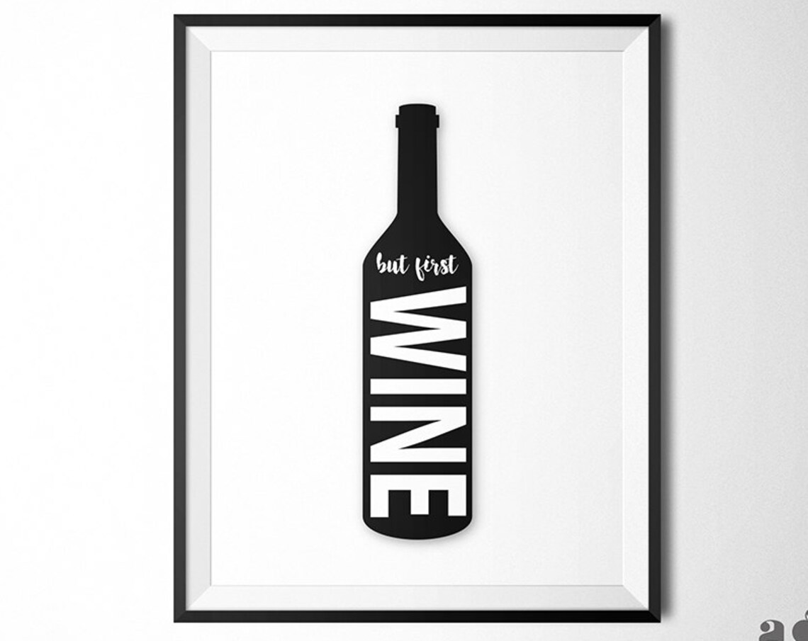 But First Wine Bottle Silhouette Typography Poster Funny Wine Lover Gift - Image 3