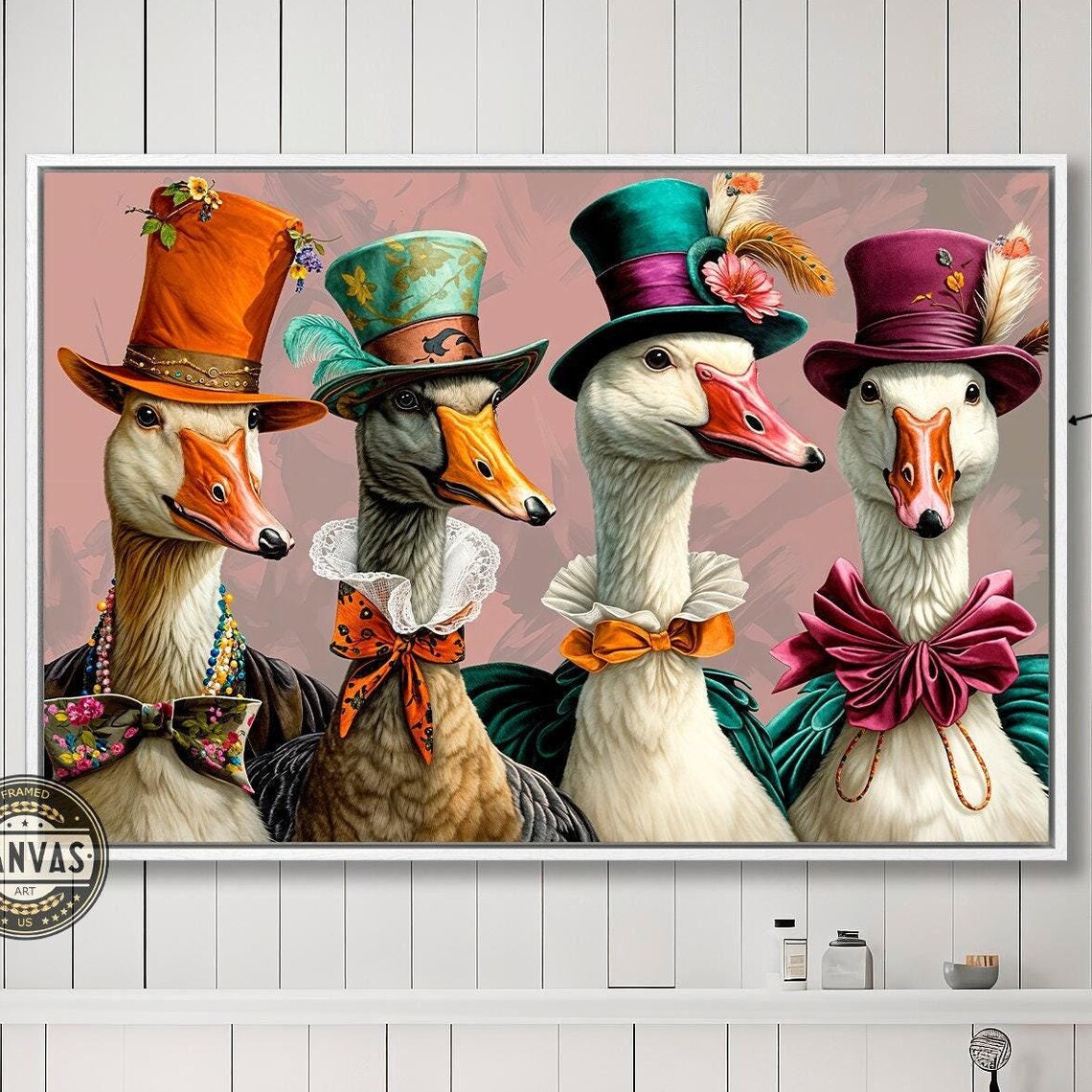 Victorian Geese Art Print, Anthropomorphic Birds