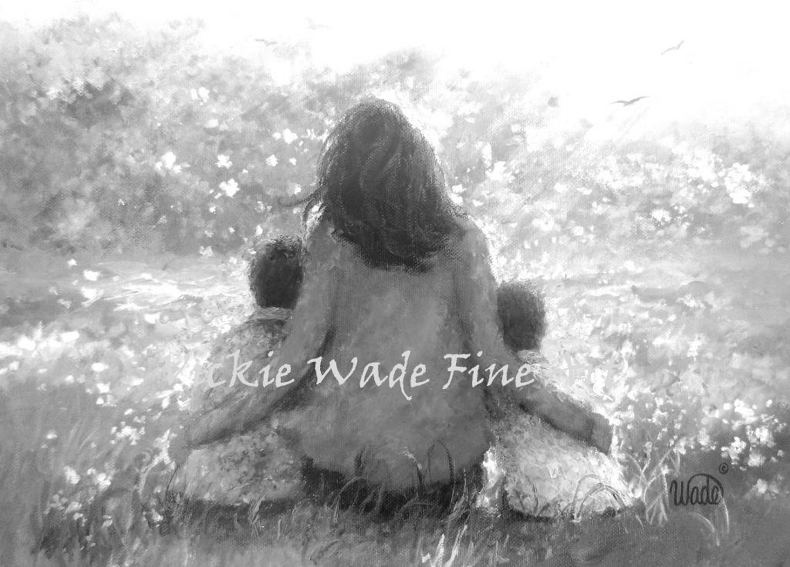 Mother In Red Hugging Two Sons In A Flower Meadow Art Poster - Image 4