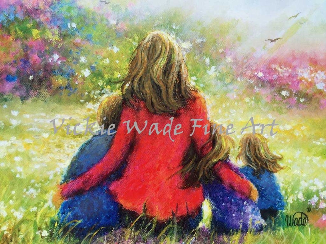 Mother in Red Sweater With Son and Daughters in a Garden Poster - Image 2