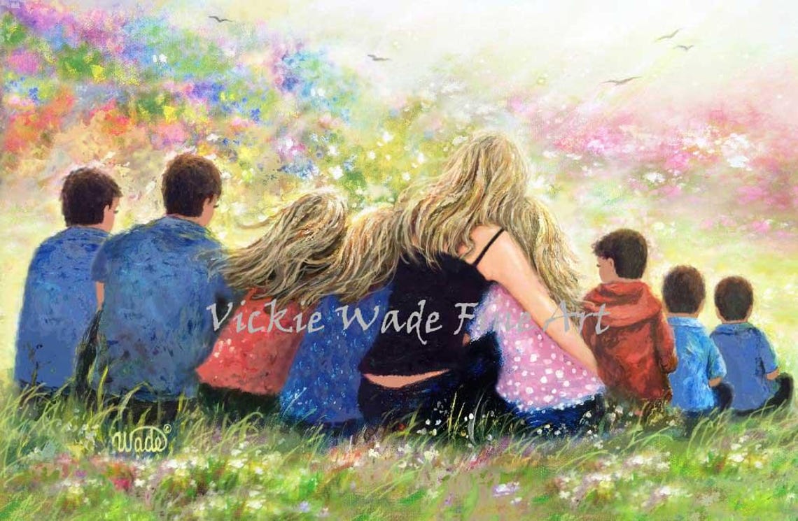 Mother with Eight Children Sitting in a Blooming Garden Poster