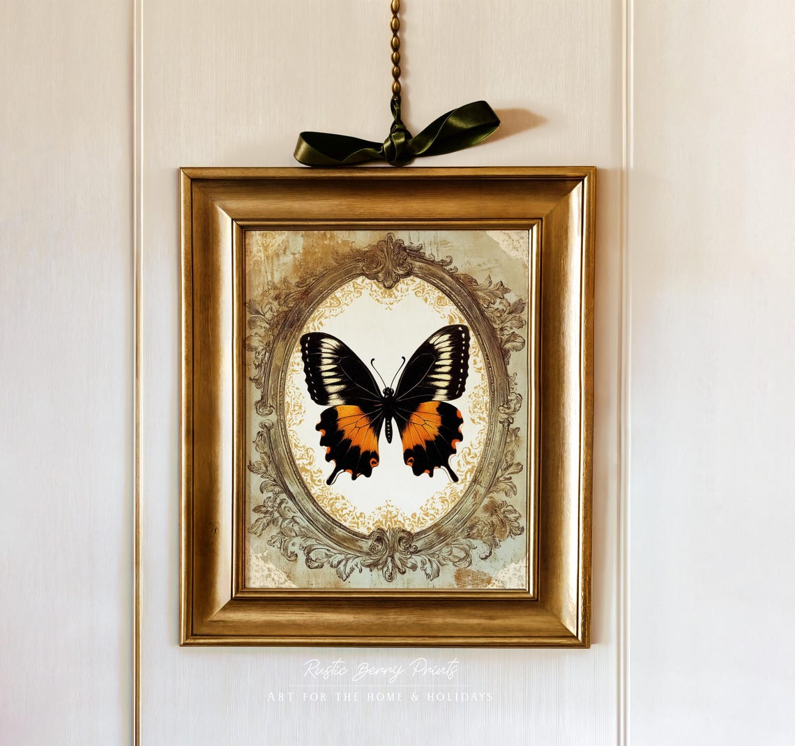 Vintage Butterfly Art Print Wall Art Wall Decor Cottagecore Wall Art