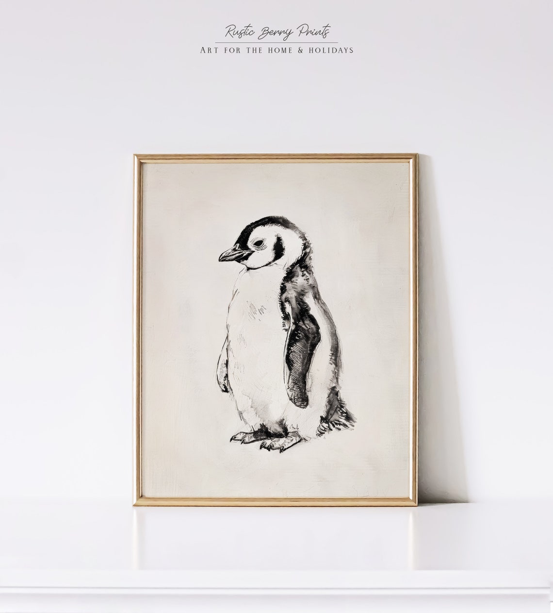 Vintage Penguin Art Print Animal Sketch Art Cottagecore Cute Nursery Decor Art Print Neutral Instant