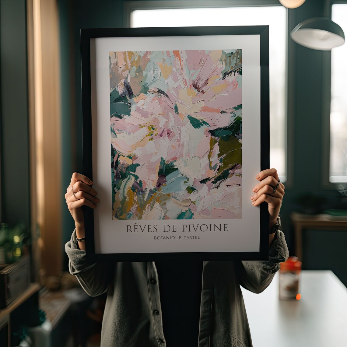 Abstract Flower Poster, Scandi Style Peonies
