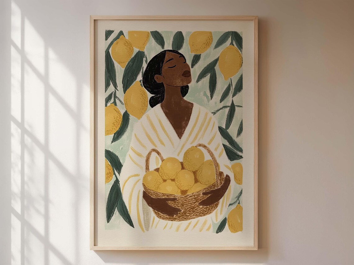 Woman With Lemons Poster, Vintage Mediterranean Art Print