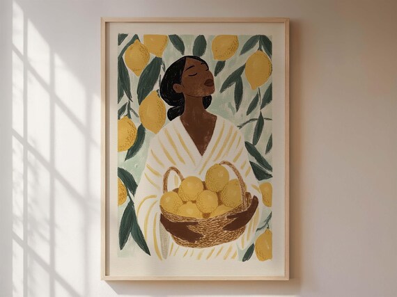 Woman With Lemons Poster, Vintage Mediterranean Art Print