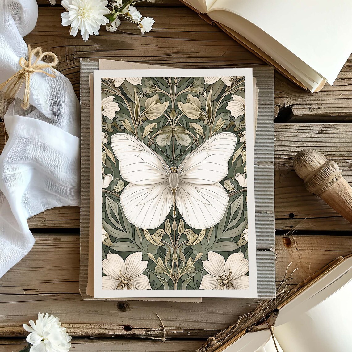 Vintage Butterfly Poster, Floral Botanical Art