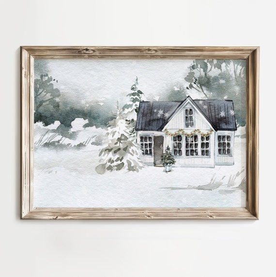 Winter Farmhouse Print Holiday Wall Art Moody Winter Print Christmas Winter Landscape Art