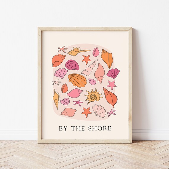 By The Shore Seashells Starfish Collage Pink Beach Memory Wall Poster
