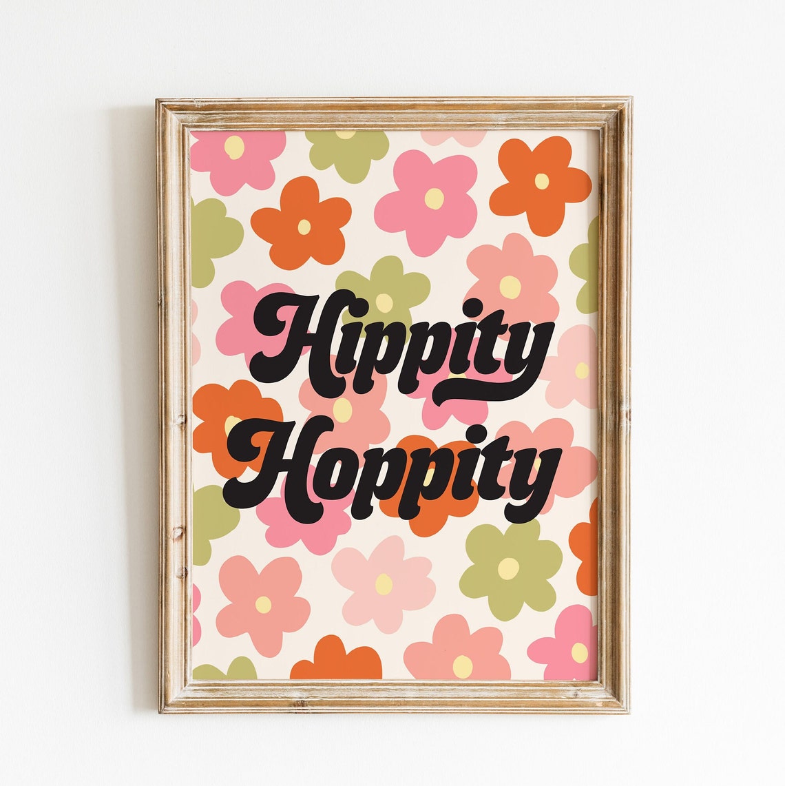 Hippity Hoppity Retro Groovy Floral Spring Easter Quote Poster - Image 3