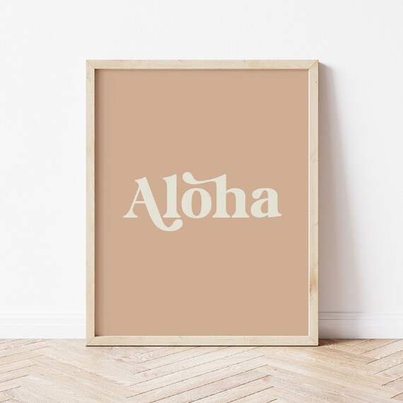 Aloha Retro White Script Tan Minimalist Tropical Beach House Poster