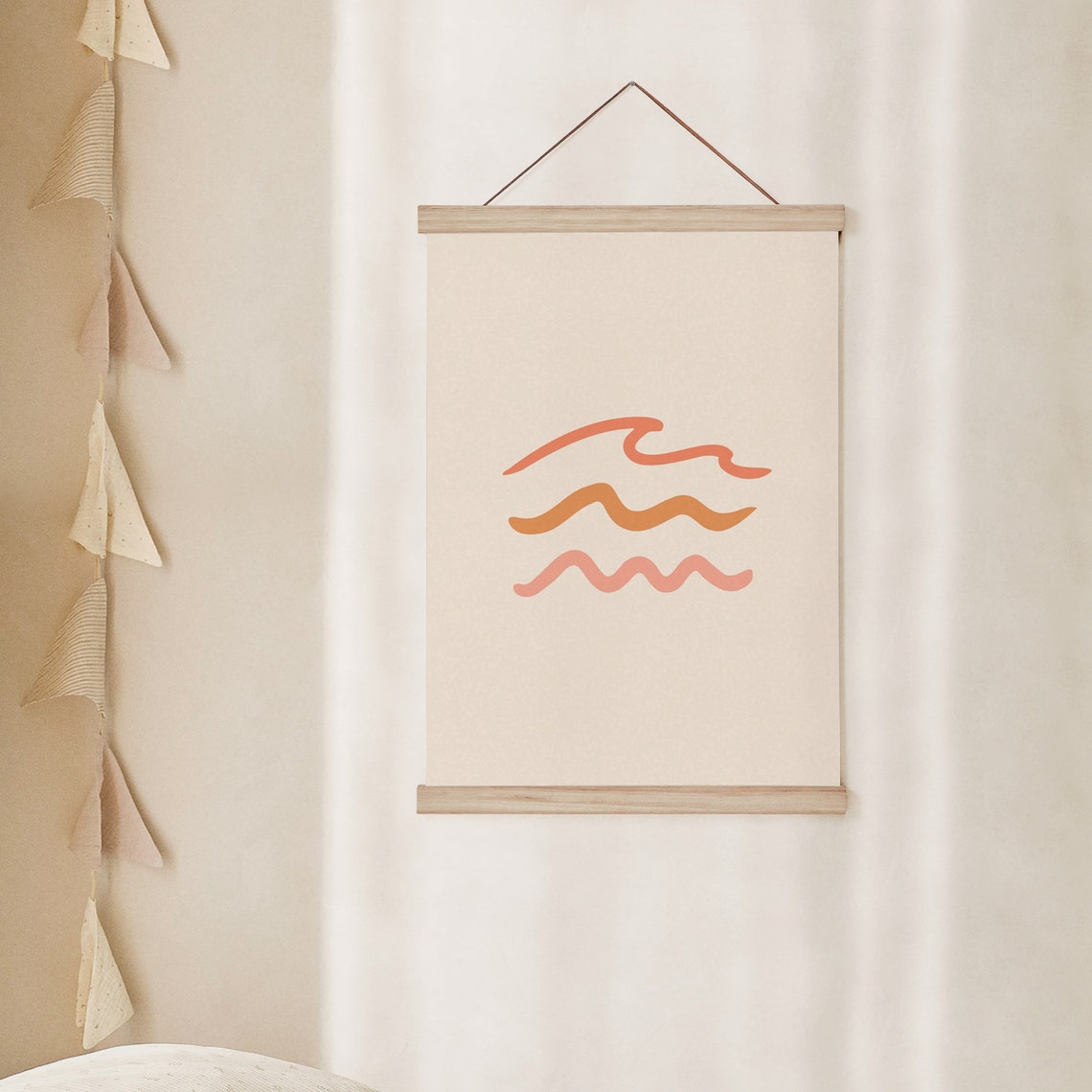 Three Coral Wavy Lines Abstract Minimalist Ocean Wave Line Art Poster - Image 3
