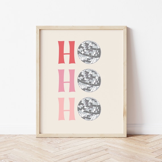 Ho Ho Ho Disco Ball Christmas Retro Pink Festive Holiday Poster