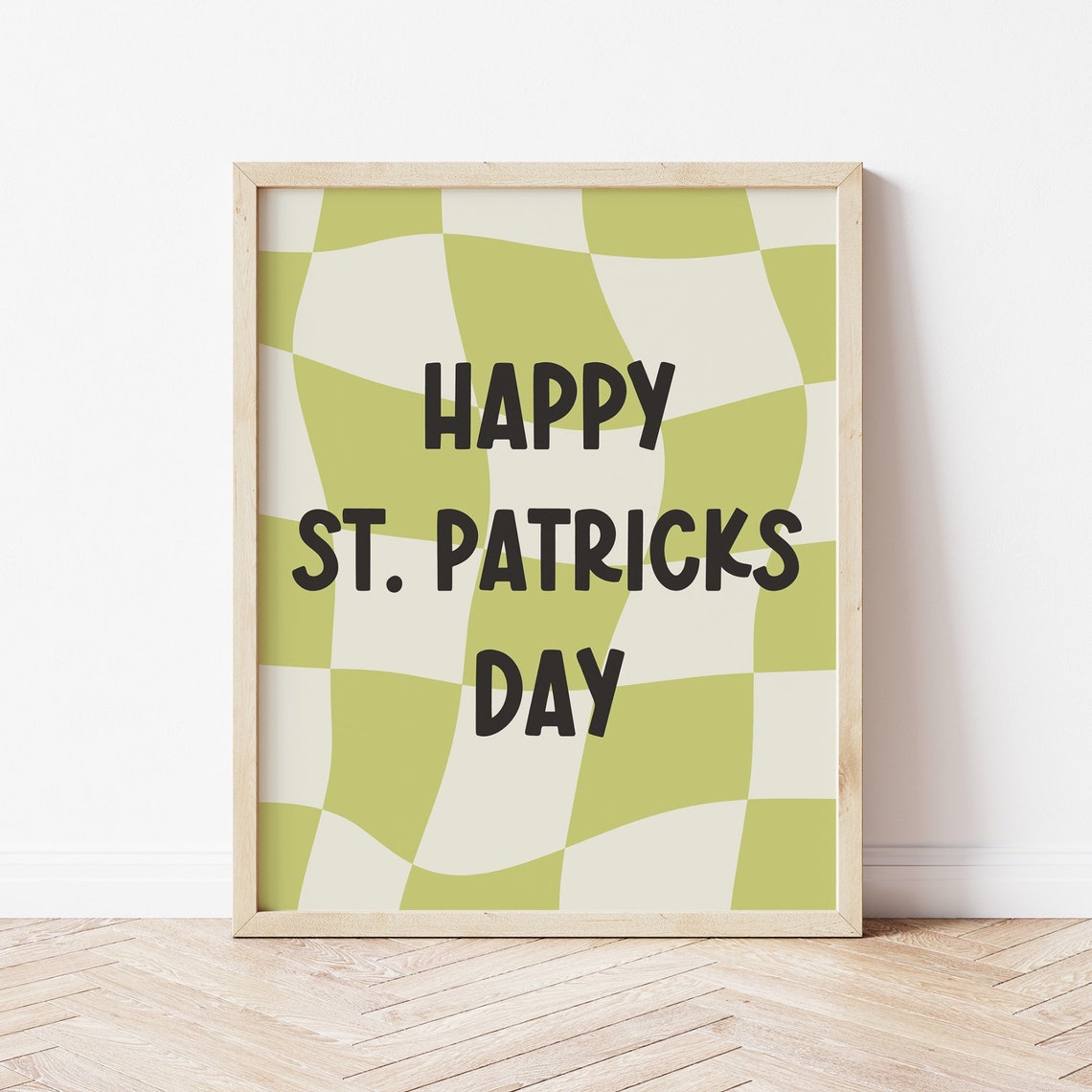 Happy Saint Patricks Day Checkered Green Retro Typography Poster