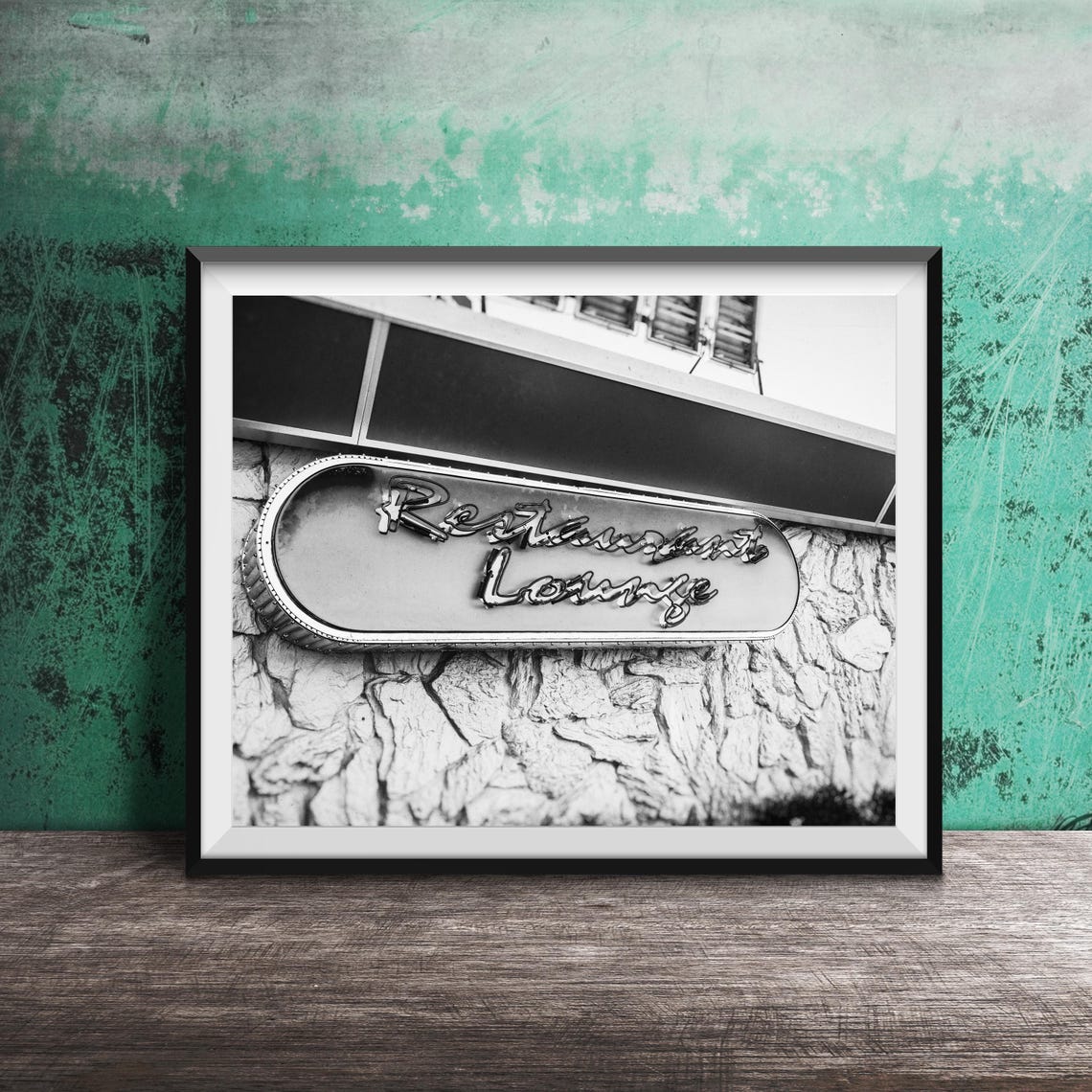 Retro Restaurant Lounge Orange Neon Sign On Stone Wall Poster - Image 2