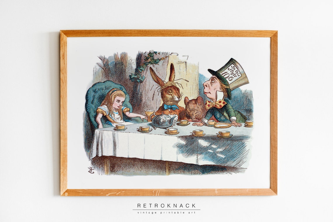 Mad Hatter Tea Party Alice in Wonderland Tenniel Illustration Print - Image 2