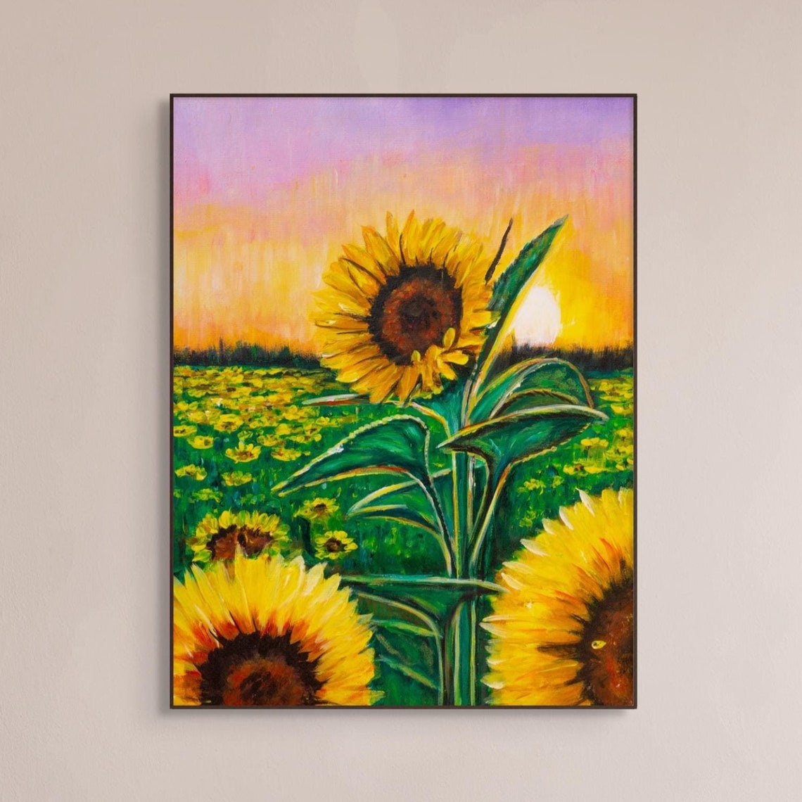 Sunflower Field Sunset Bloom Painting Golden Yellow Floral Poster