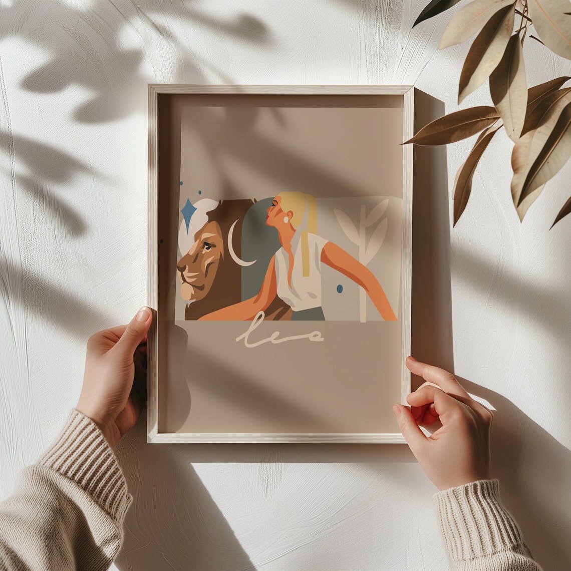 Leo Zodiac Star Sign Boho Woman Lion Astrology Moon Art Poster