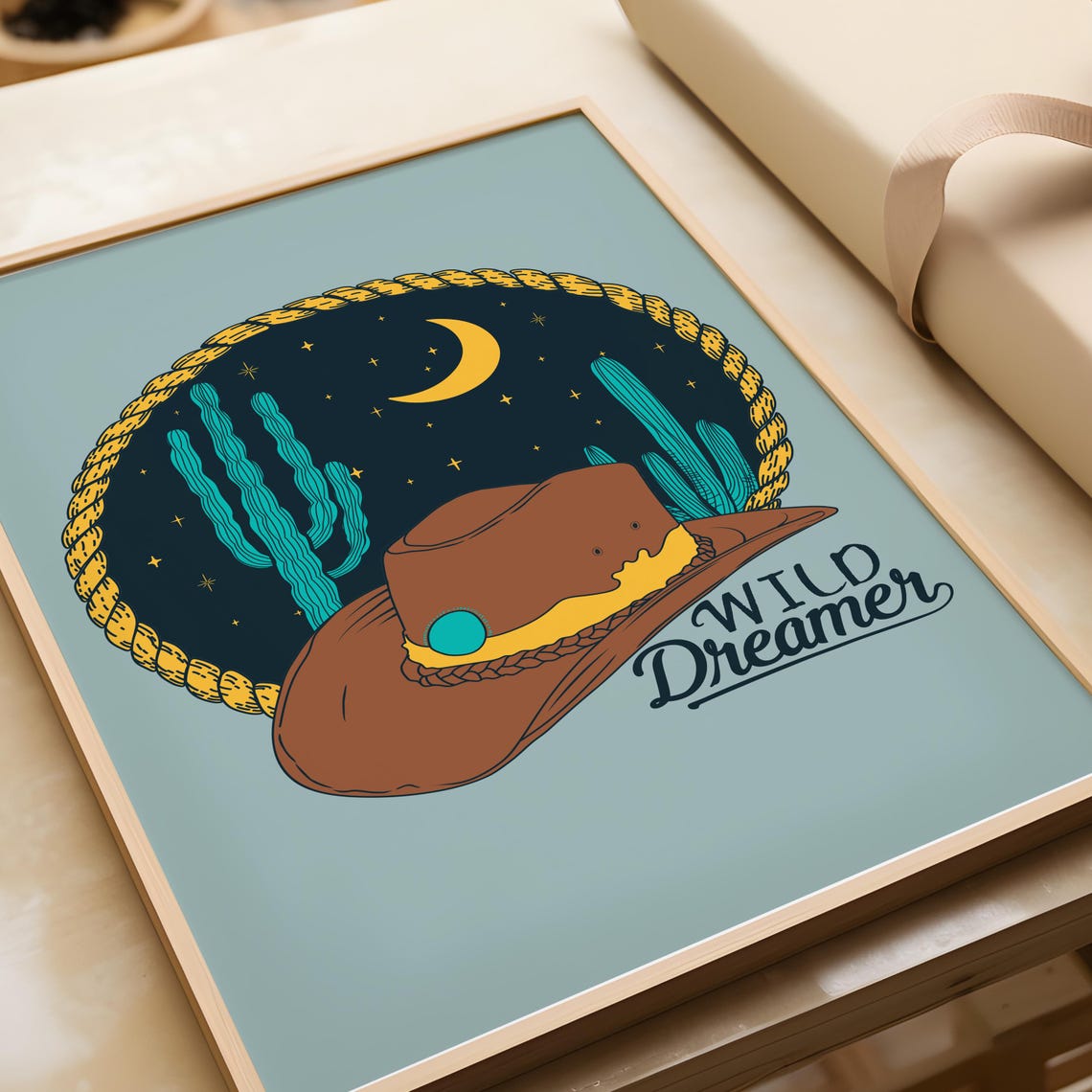 Wild Dreamer Cowboy Hat Desert Moon Western Boho Style Poster - Image 3