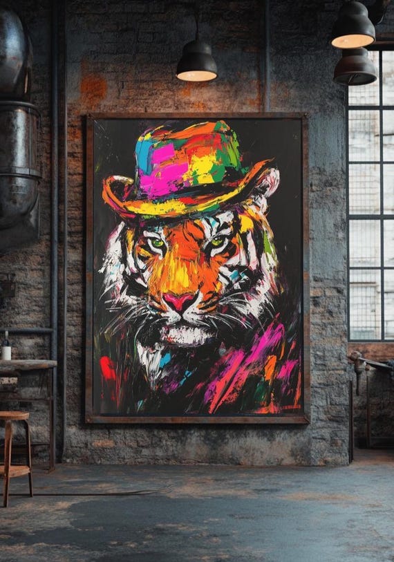 Colorful Tiger Wall Art Vibrant Jungle Animal Canvas Graffiti Abstract Print Modern Color Pop Decor Painting For