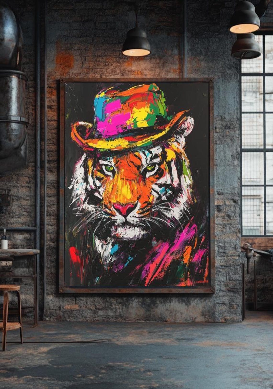 Colorful Cowboy Hat Tiger Graffiti Jungle Wild Animal Art Poster