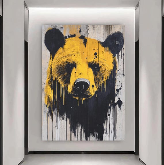 Bear Canvas Wall Art Grizzly Print For Office Or Home Modern Animal Living Room Bedroom Man Cave Gift Decor