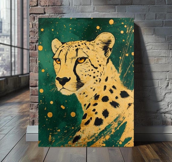 Golden Cheetah Canvas Wall Art Luxury Big Cat Print Bold Wildlife Decor Modern Jungle Large Animal Artwork Poster