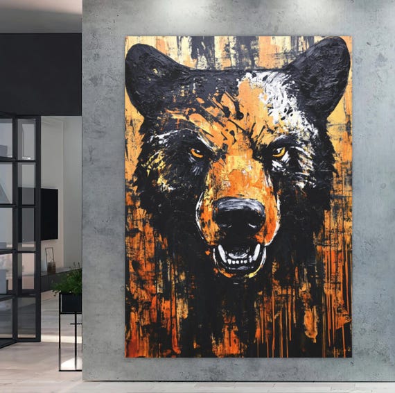 Fierce Bear Art Print, Rustic Cabin Decor