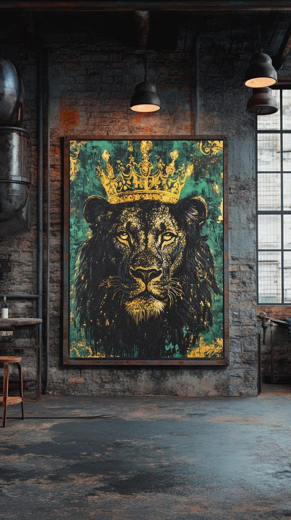 Crowned Black Lion Wall Art Royal Jungle Canvas Print Luxury King Of Animal Decor Bold Statement Artwork For Office Or Home