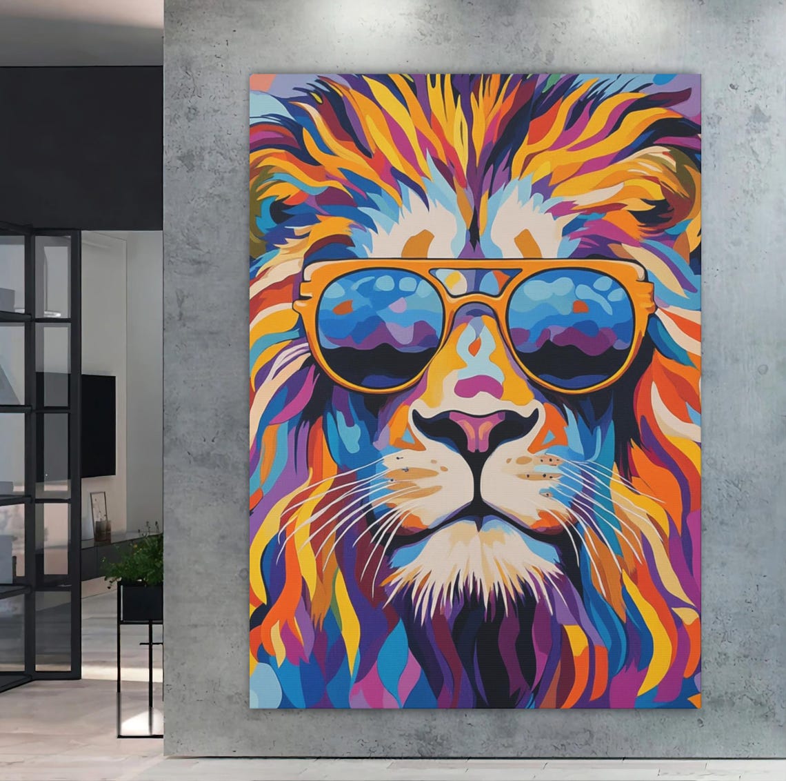 Cool Lion Sunglasses Rainbow Mane Funny Colorful Pop Art Poster