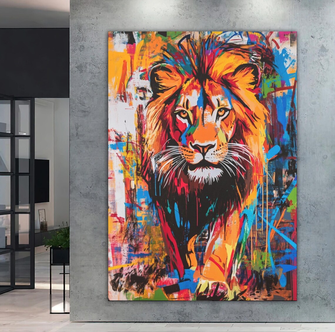 Abstract Lion Colorful Graffiti Style Wildlife Animal Poster