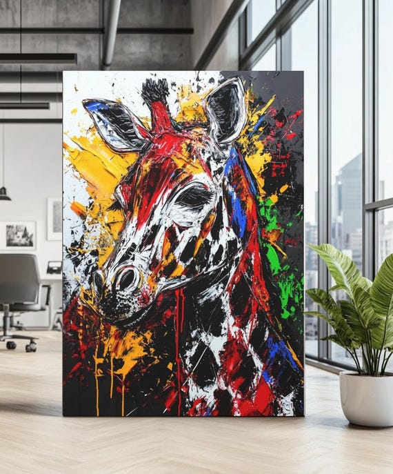 Colorful Giraffe Wall Art Abstract Animal Painting On Canvas Modern Wildlife Decor Large Acrylic Print For Living Room Office