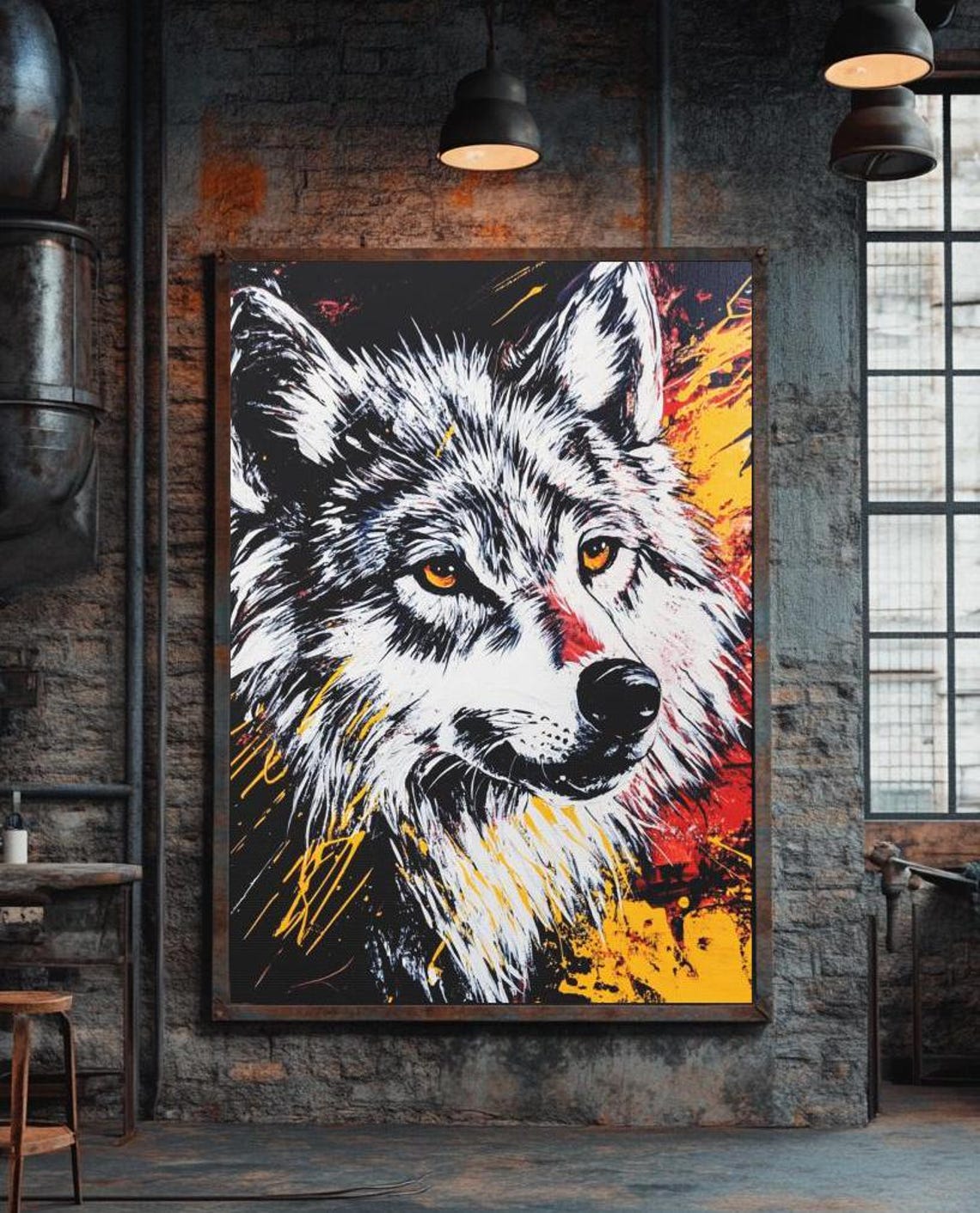 Majestic Wolf Face Amber Eyes Bold Splash Modern Wildlife Art Poster
