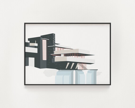 Falling Water Frank Lloyd Wright Art Minimalist Architecture Poster Modern Home Wall Art