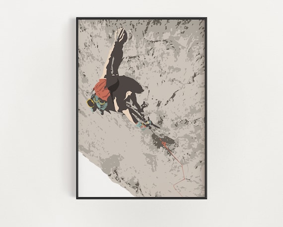 Woman Rock Climber Art Print, Rock Climbing Gift